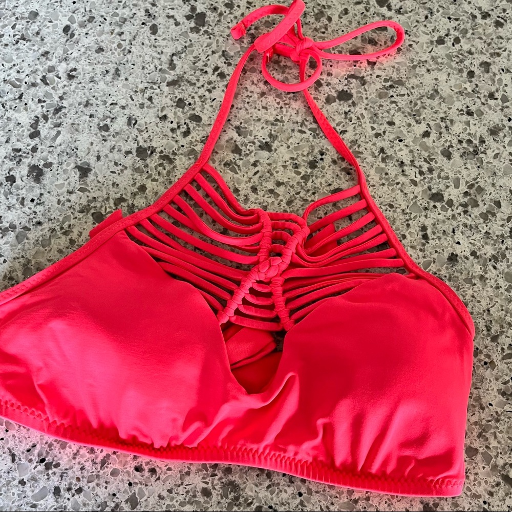 Becca by Rebecca Virtue Swim Top tie back bright tangerine Women’s Small.
